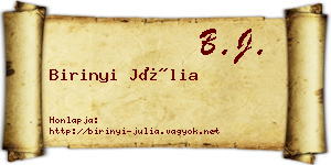 Birinyi Júlia névjegykártya